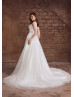 Long Sleeves Ivory Lace Tulle Slit Boho Wedding Dress